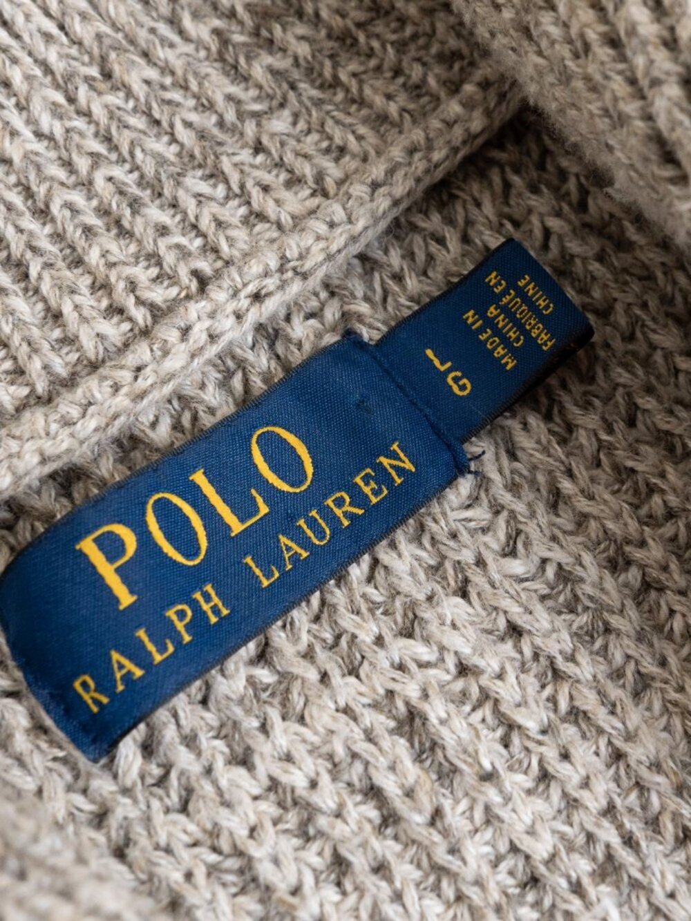 Polo Ralph Lauren Chunky Shawl Collar Cardigan Oatmeal Beige Cotton Knit L - Picture 5 of 13